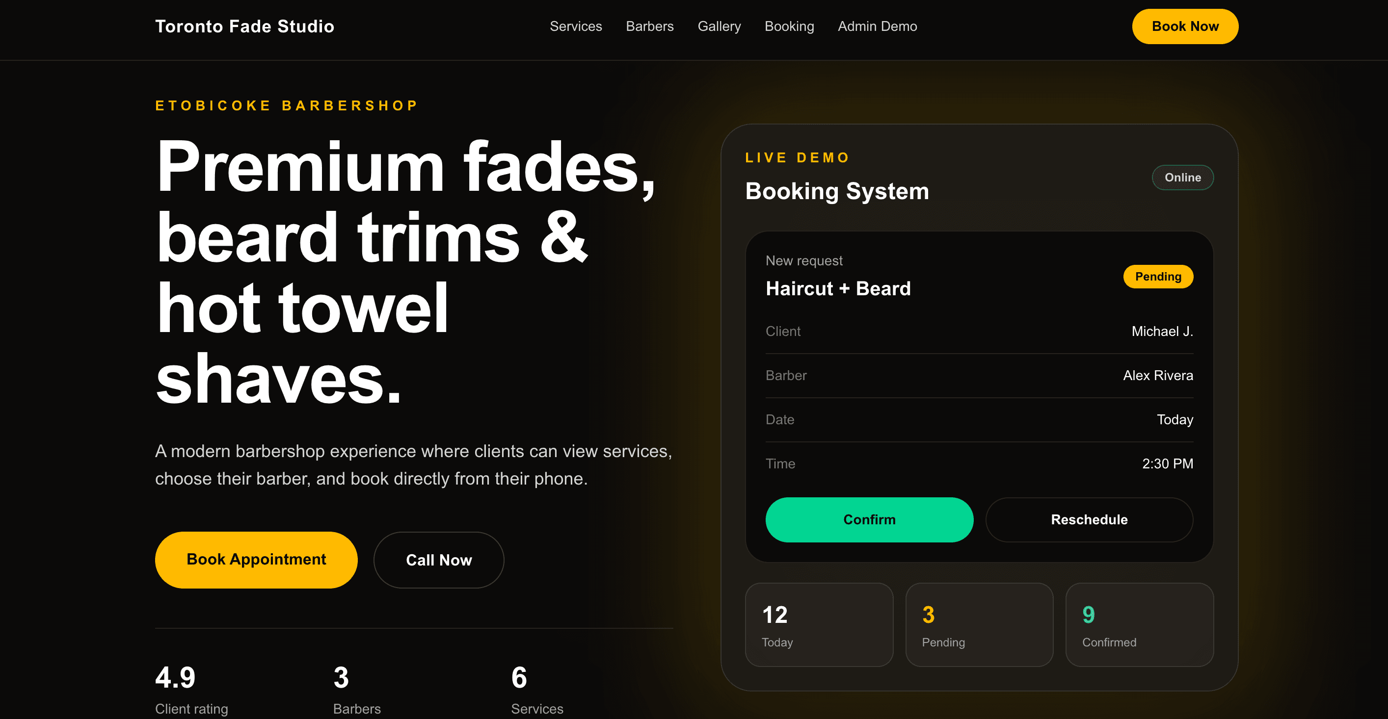 Toronto Fade Studio website preview