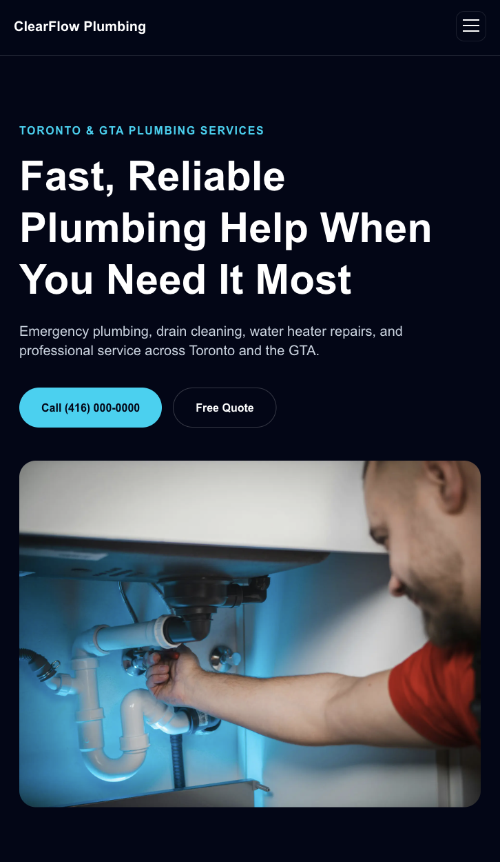 ClearFlow Plumbing mobile website experience