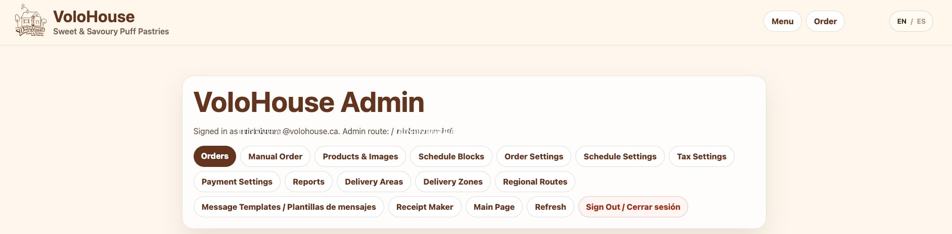 VoloHouse admin order management dashboard